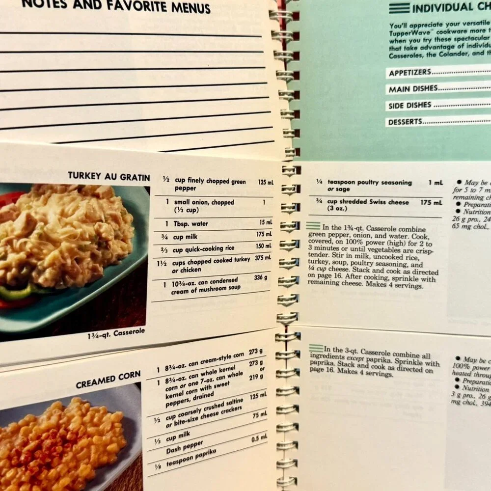 TUPPERWAVE STACK-COOKED MEALS Cookbook Vintage 1990 Microwave Menus Spiral HC. - Picture 11 of 16